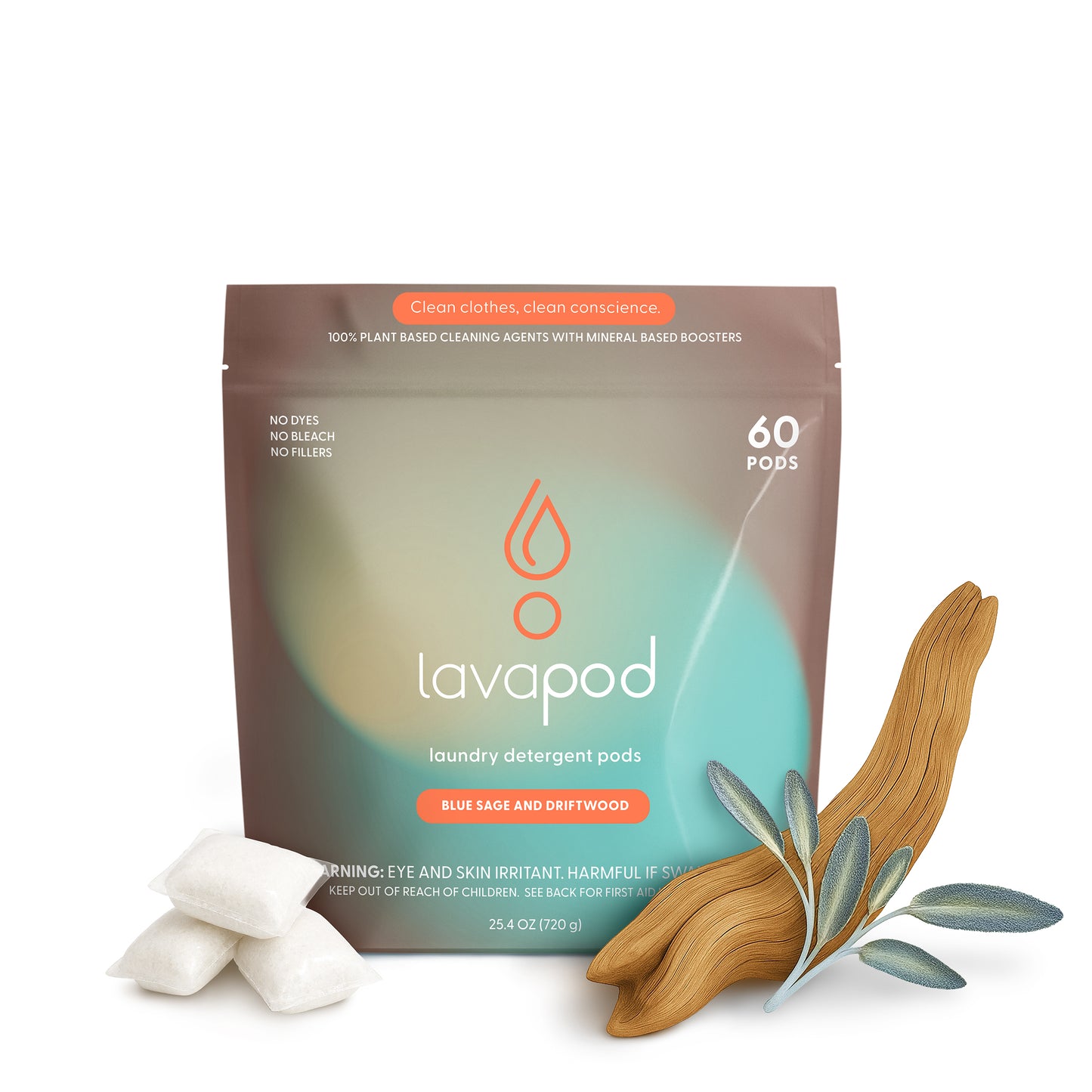 Laundry Pods | Blue Sage and Driftwood - Natural Coastal-Inspired Scent, Eco-Friendly - 60 Count