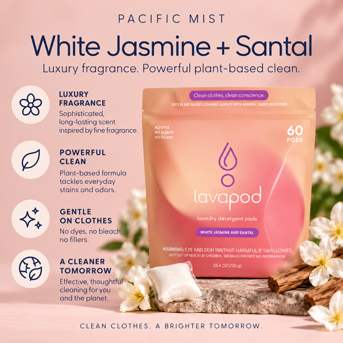 Laundry Pods | Pacific Mist | White Jasmine & Santal | 60 Count