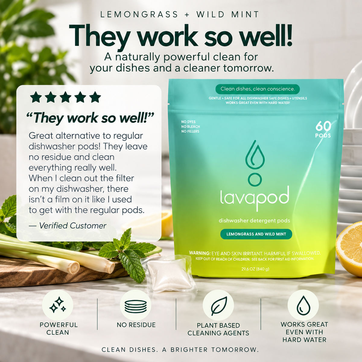 Dishwasher Pods | Lemongrass & Wild Mint | 20 Count