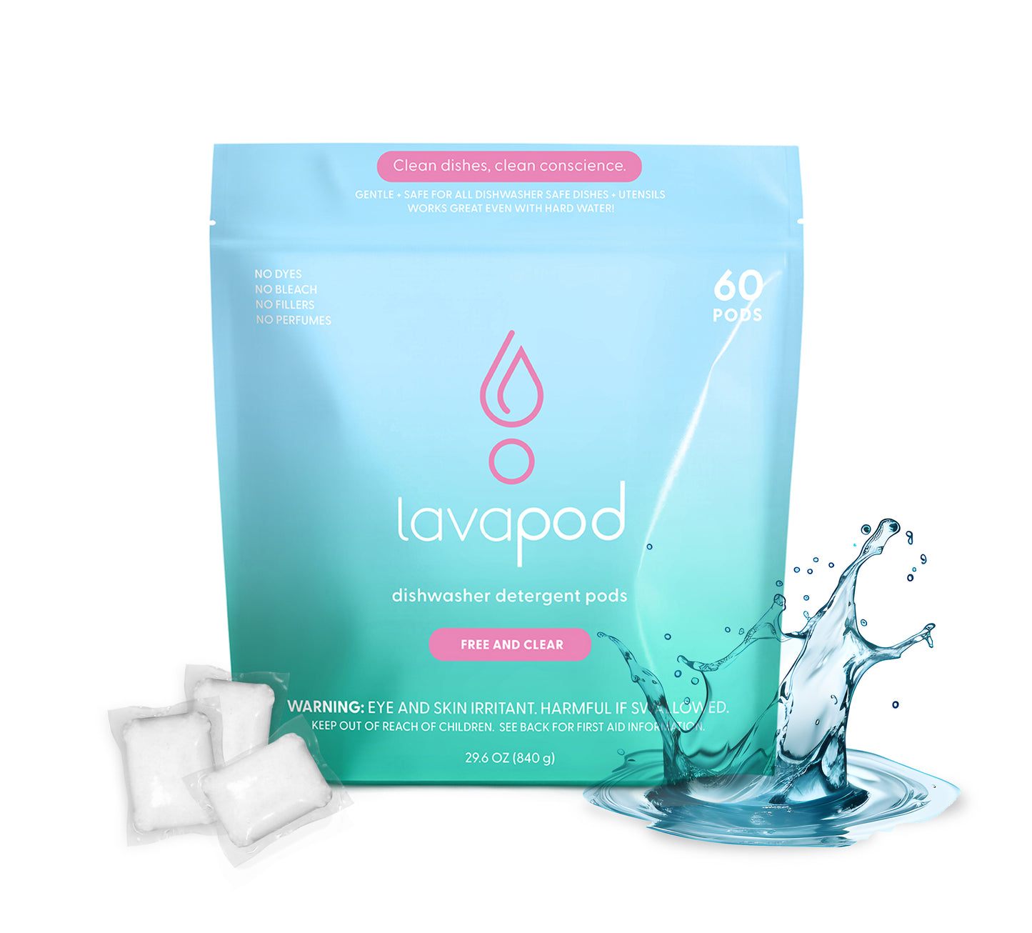 Dishwasher Detergent Pods  - Free and Clear - 60 Count