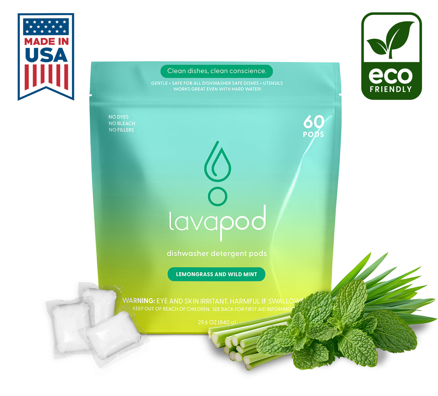 Dishwasher Detergent Pods - Lemongrass and Wild Mint - 60 Count
